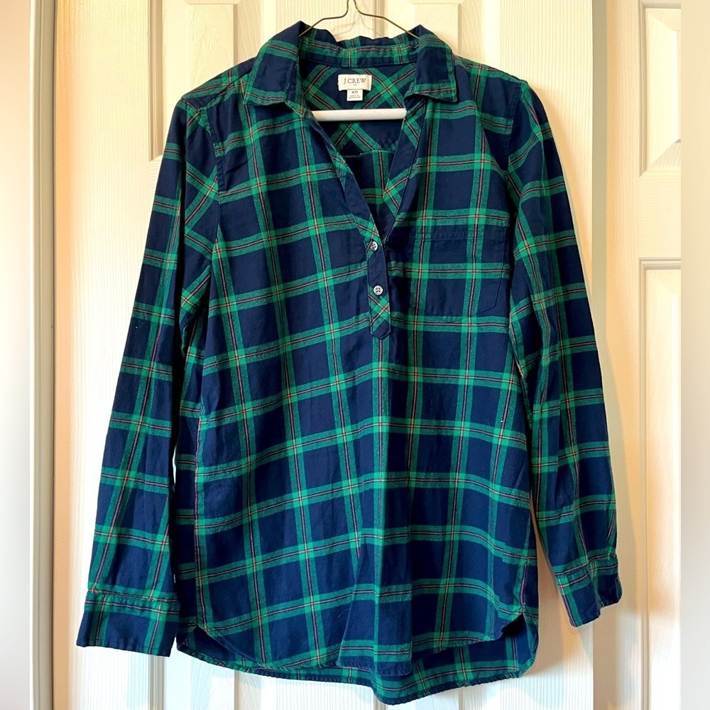 J.Crew XS plaid flannel popover
